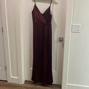 Maroon Spaghetti Strap Silky Gown